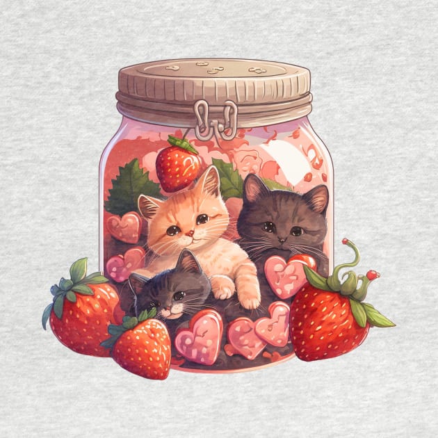 Strawberry Jam Kitten Cottagecore by UnrealArtDude